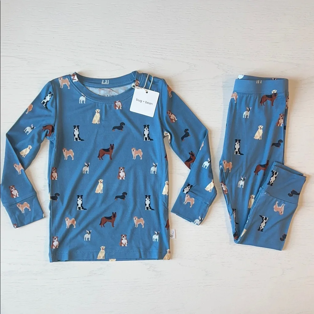 Bug + Bean Blue Dogs Bamboo Pajama Set 3T  6